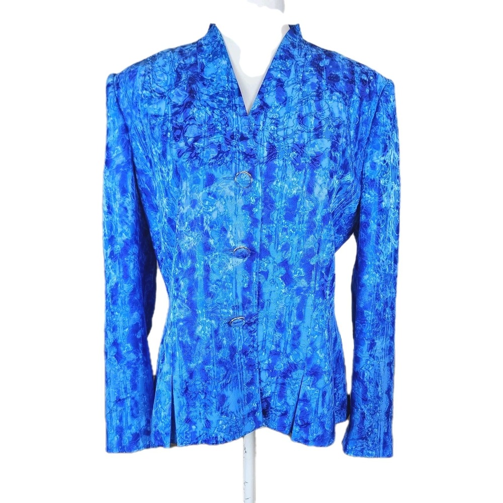 Anne Crimmins Umi Collections Silk Jacket‎ Blazer Womens 12 Blue Watercolor Work